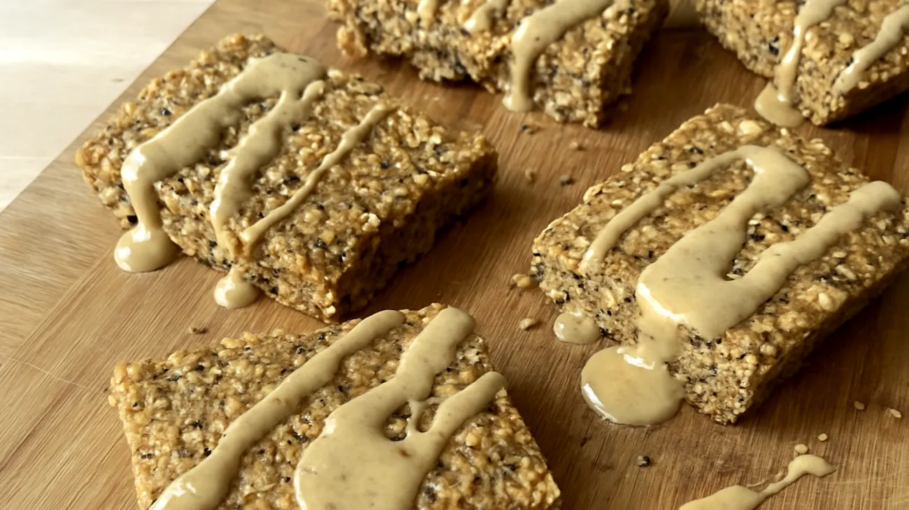 Barrette di avena con semi di chia e tahini"