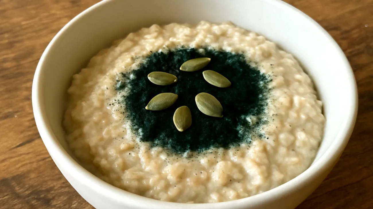 Porridge di avena con semi di zucca e spirulina"